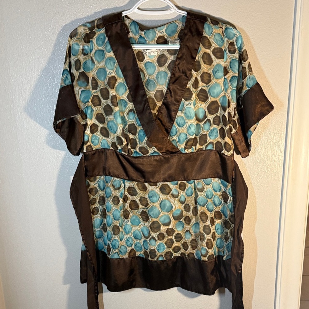 Daytrip Teal and Brown Patterned Blouse